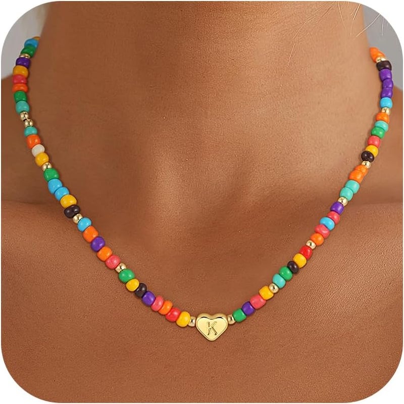 BLThing Store Colorful Heart Initial Necklaces for Girl Kids - 18K Gold Filled Colorful Bead Initial A-Z Letter Necklace Teen Girls Gifts Trendy Stuff Birthday Gifts for 5 6 7 8 9 10 Year Old Girls Gift - Image 1